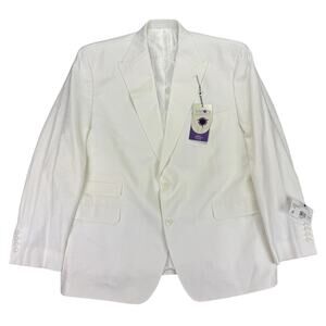 Tayion Mens Acontour Linen Cotton Herringbone Classic Fit Suit Jacket White 48R